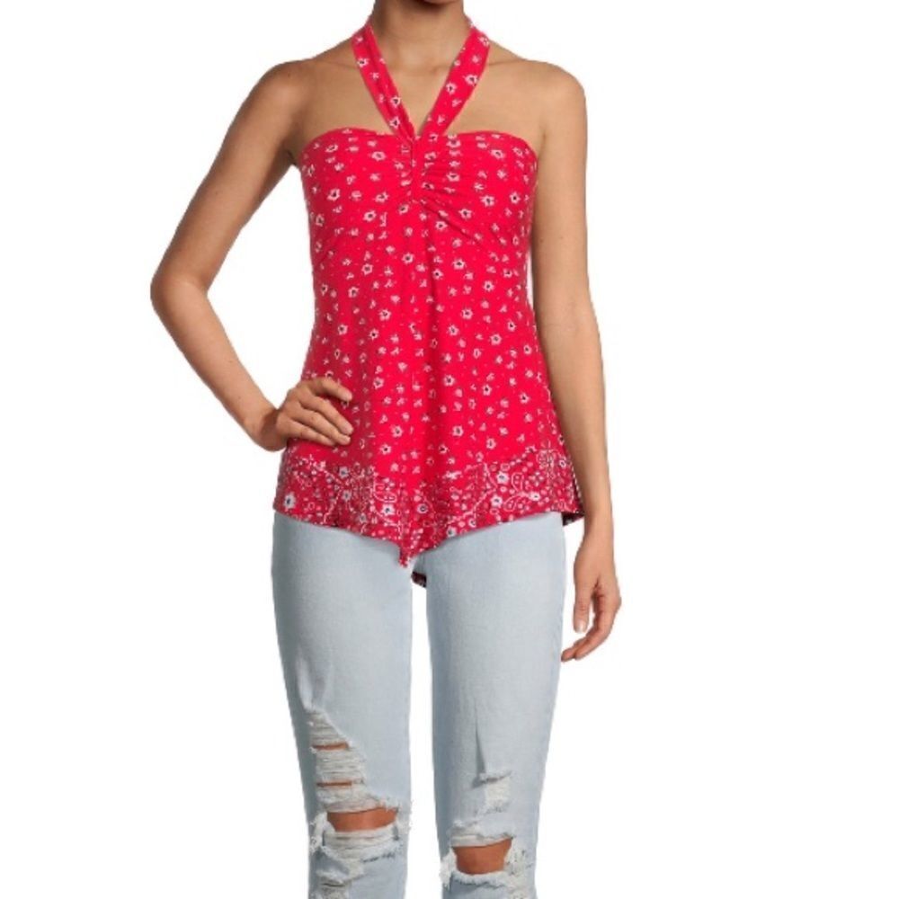 Red Floral printed Halter Top - Picture 3 of 6